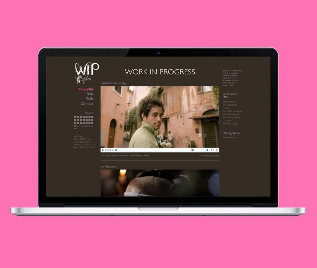 Page d'accueil du site WIP Films · Site internet, réalisé par Mooverflow