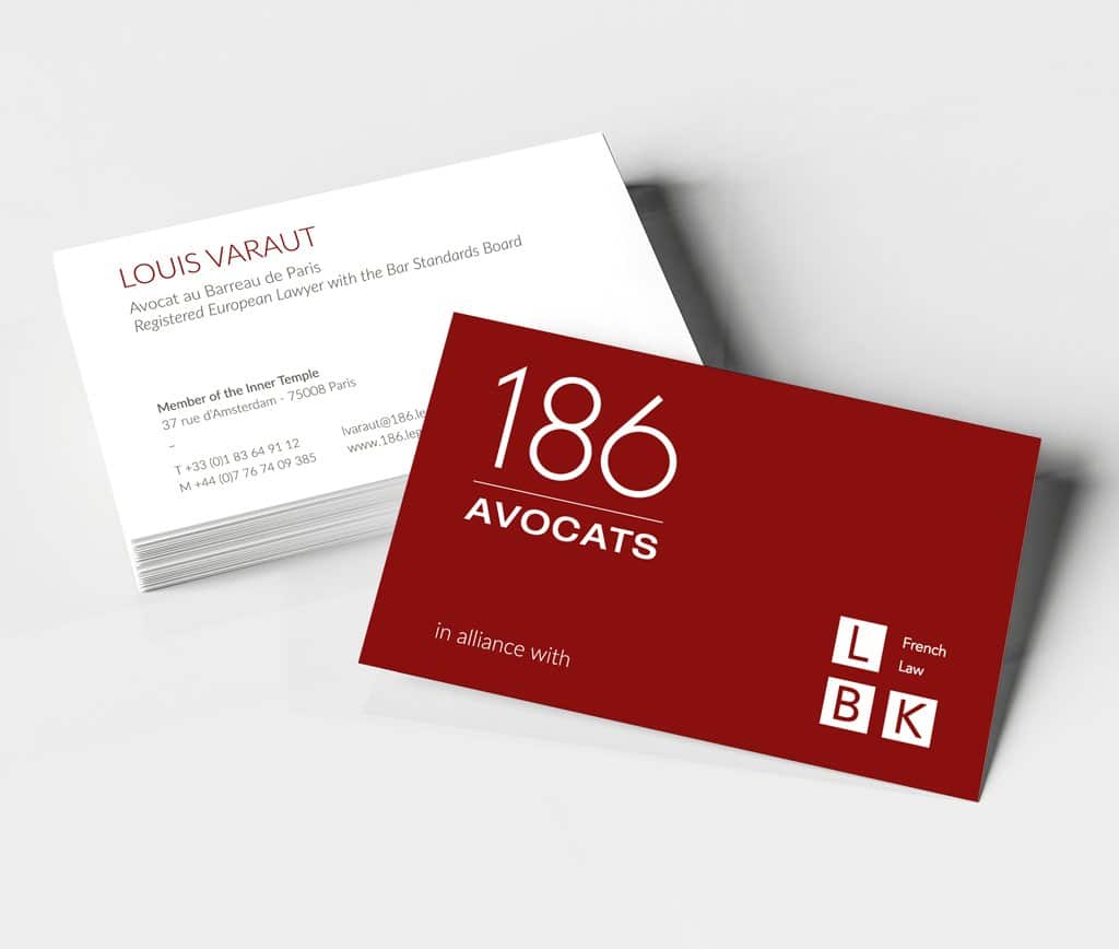 Page d'accueil du site 186 I Avocats · Cartes de visite, réalisé par Mooverflow