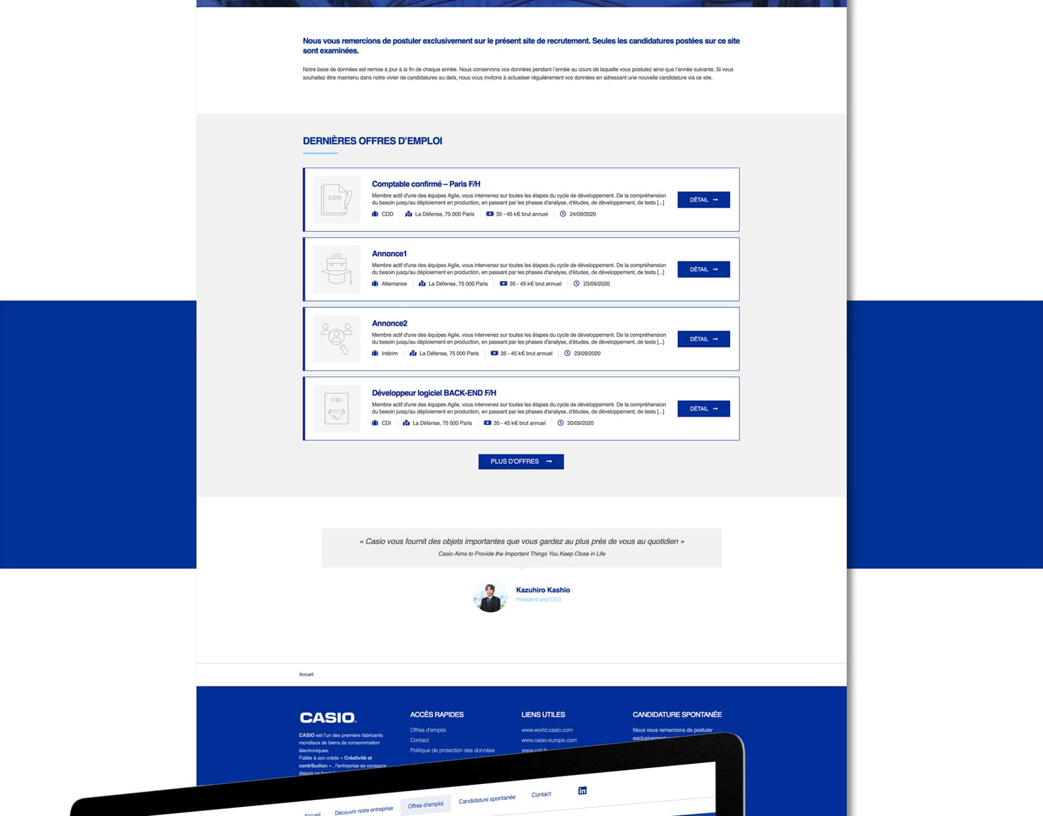 Casio France Recrutement - creation site internet - wordpress