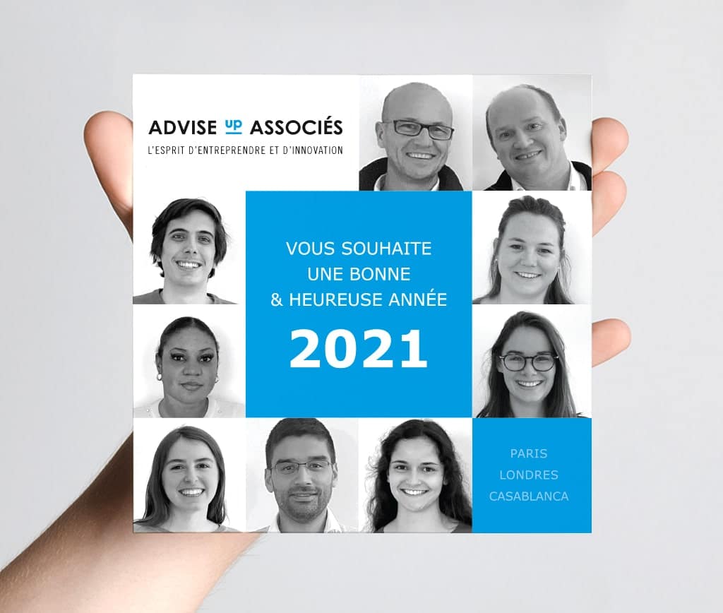 Page d'accueil du site Advise Up · Vœux 2021, réalisé par Mooverflow