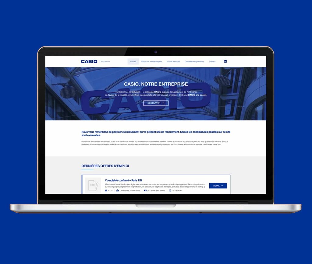 Page d'accueil du site Casio France · Site recrutement, réalisé par Mooverflow