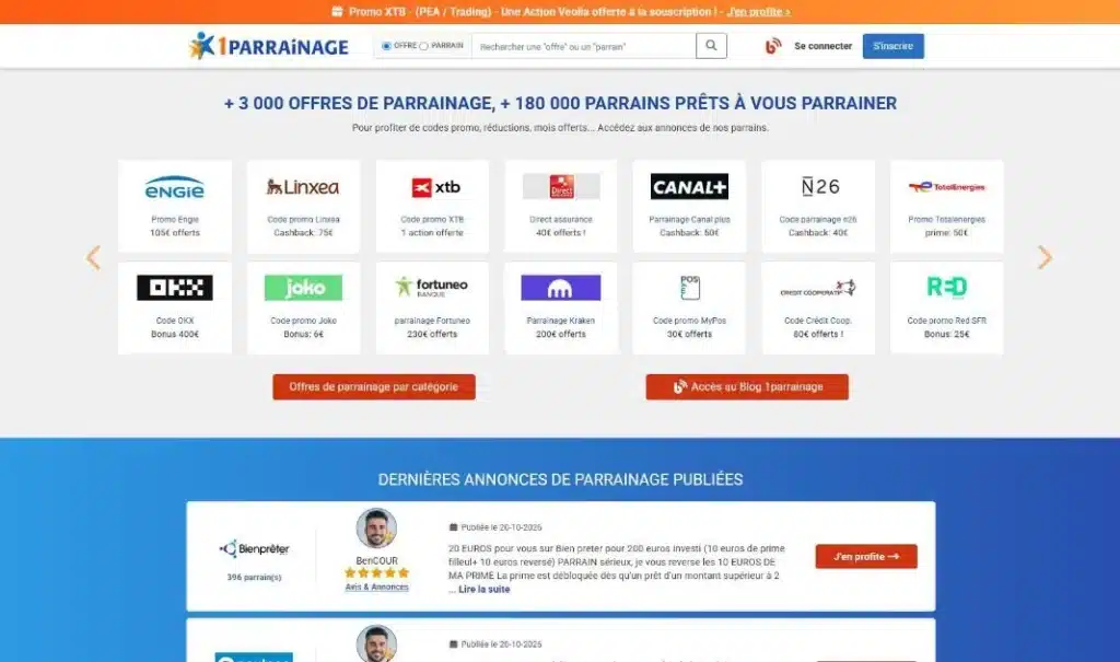 Page d'accueil du site 1parrainage.com · Refonte du site et du logo, réalisé par Mooverflow