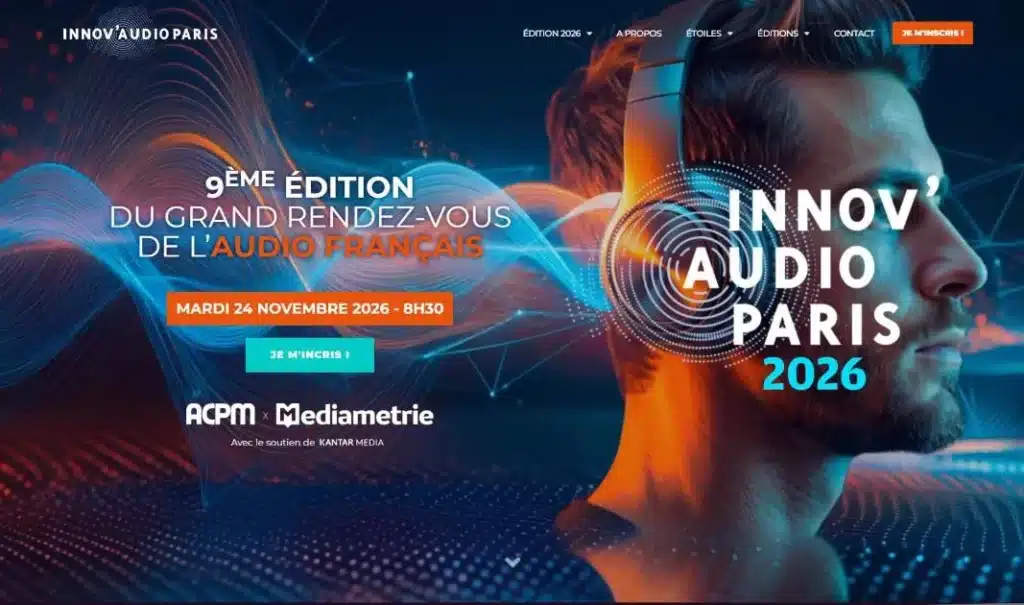 Page d'accueil du site Innov’Audio Paris · Nouvelle identité, réalisé par Mooverflow