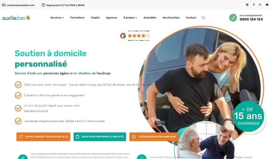 Page d'accueil du site Auxiliadom · Site internet, réalisé par Mooverflow