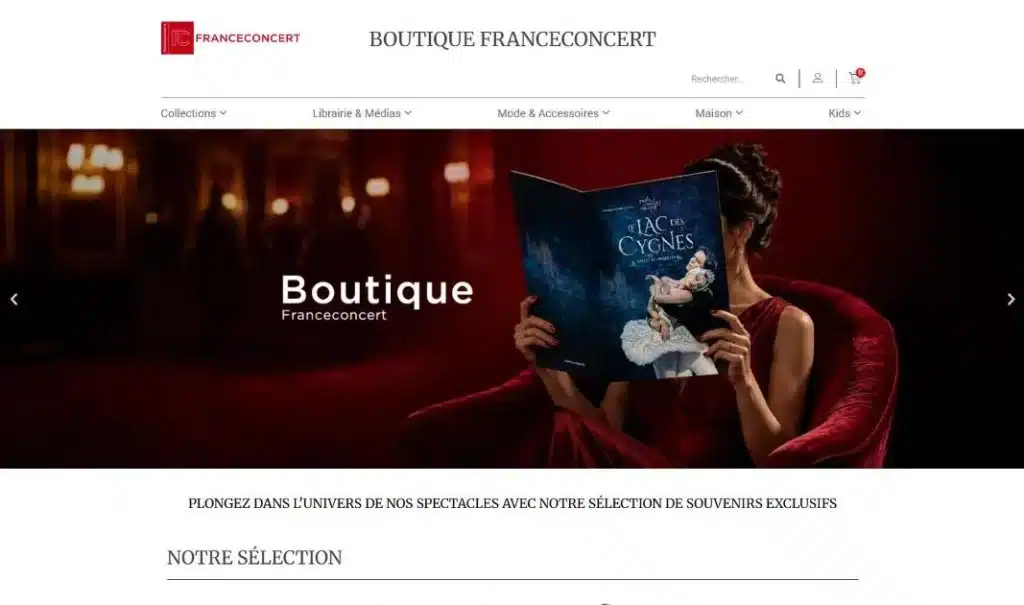 Page d'accueil du site FranceConcert · Boutique en ligne, réalisé par Mooverflow
