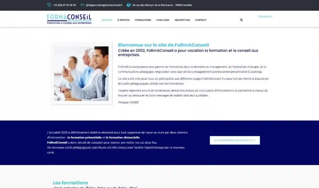 Page d'accueil du site Formaconseil · Identité et refonte du site, réalisé par Mooverflow