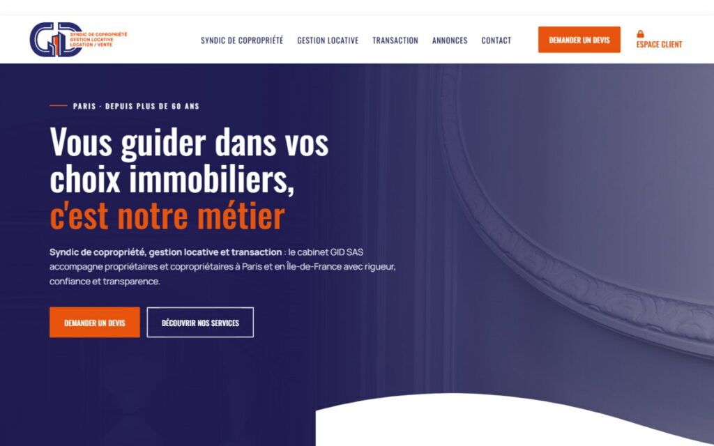 Page d'accueil du site GID SAS · Refonte du site internet, réalisé par Mooverflow