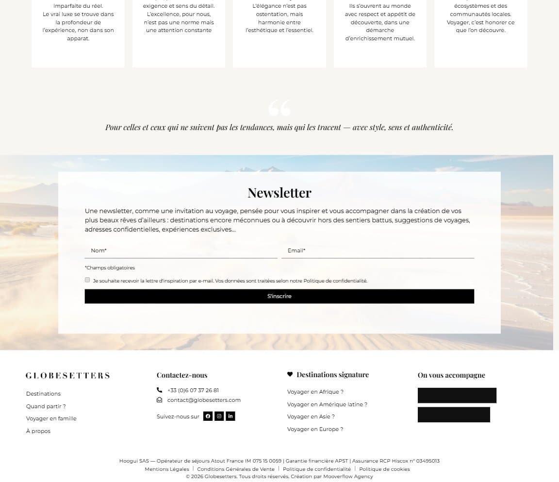 Site Globesetters, réalisation Mooverflow