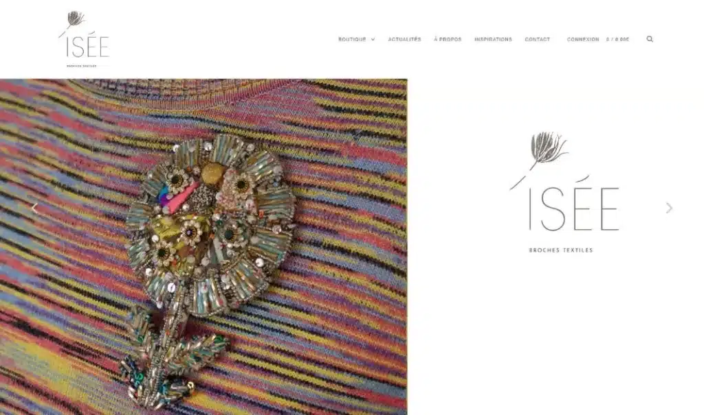 Page d'accueil du site Isée · Site e-commerce, réalisé par Mooverflow