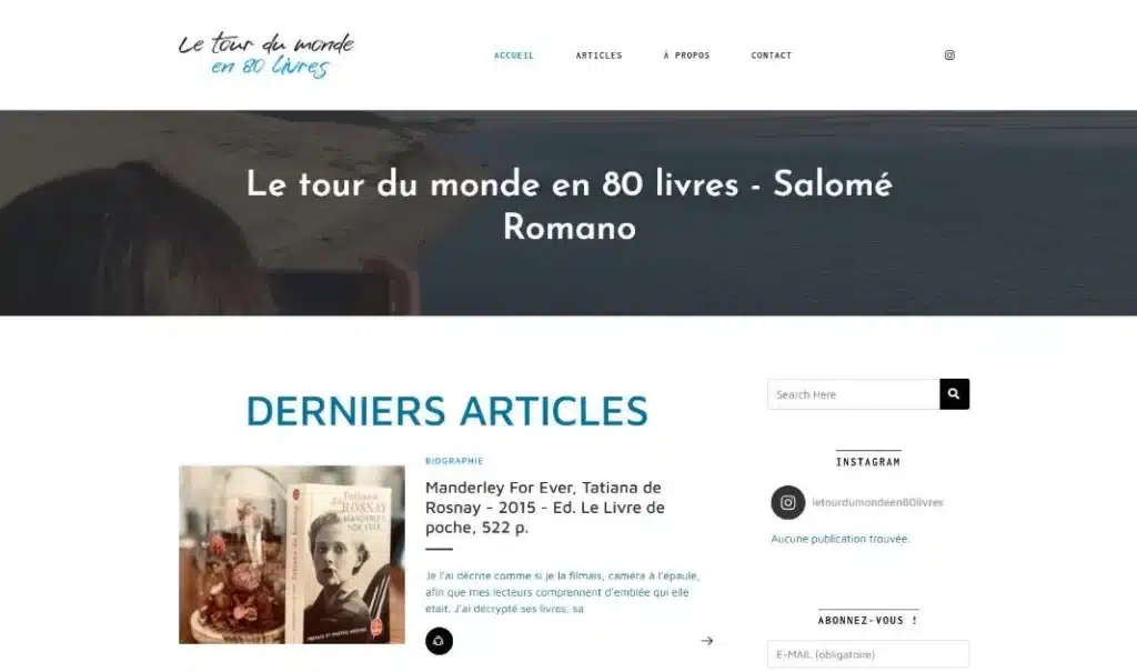 Page d'accueil du site Le Tour du Monde en 80 Livres · Identité et site, réalisé par Mooverflow