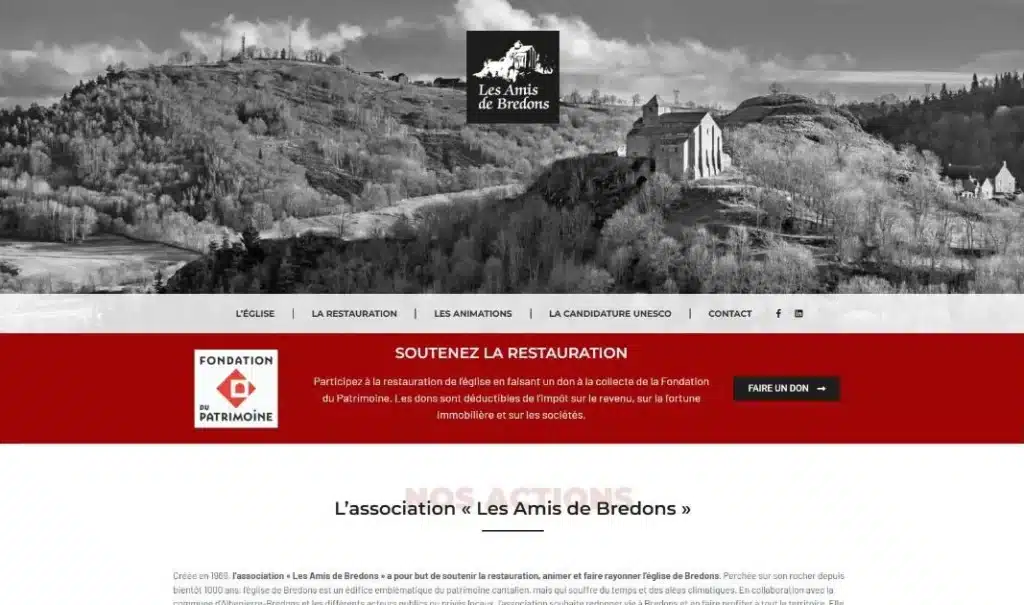 Page d'accueil du site Les Amis de Bredons · Site internet, réalisé par Mooverflow