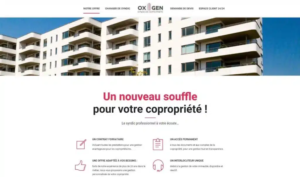 Page d'accueil du site Oxigen · Refonte du site, réalisé par Mooverflow
