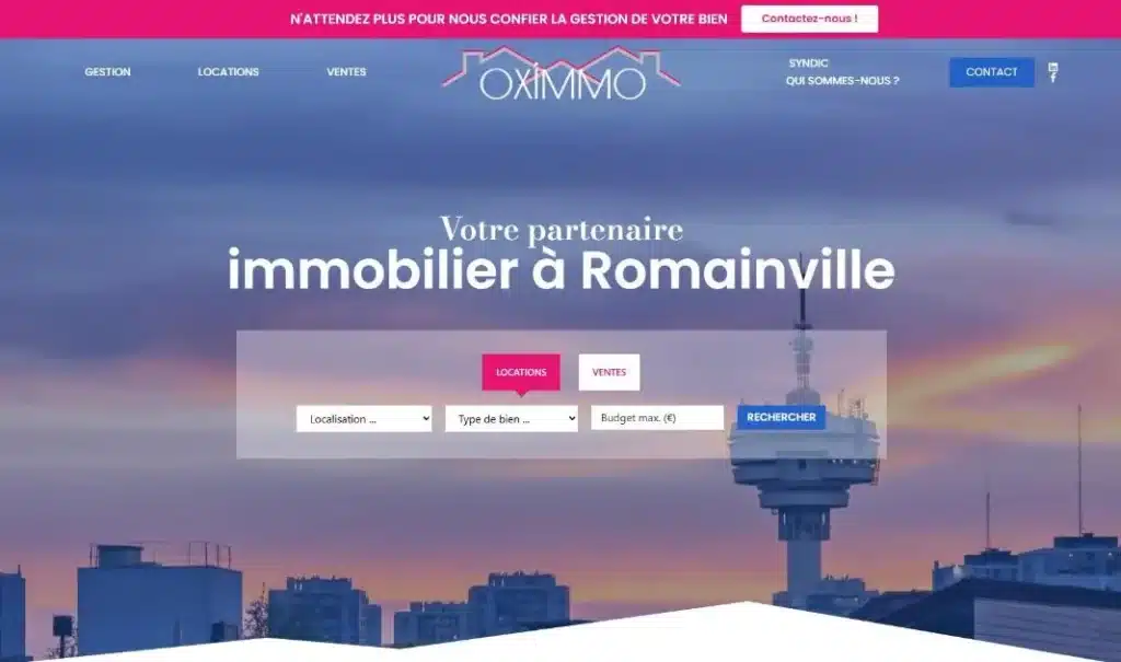 Page d'accueil du site Oximmo · Site internet, réalisé par Mooverflow