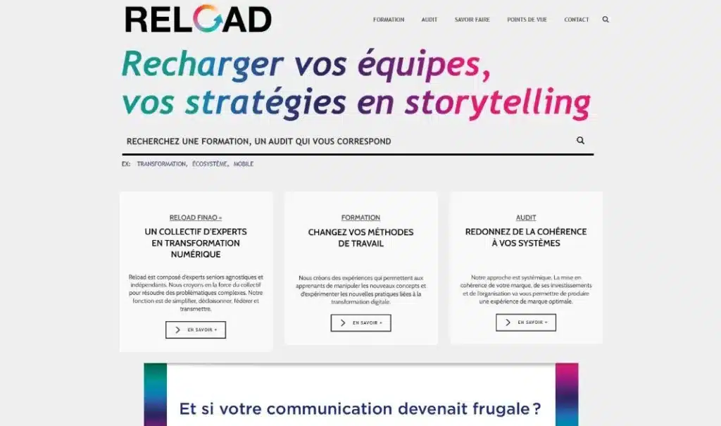 Page d'accueil du site Reload Consultants · Site internet, réalisé par Mooverflow