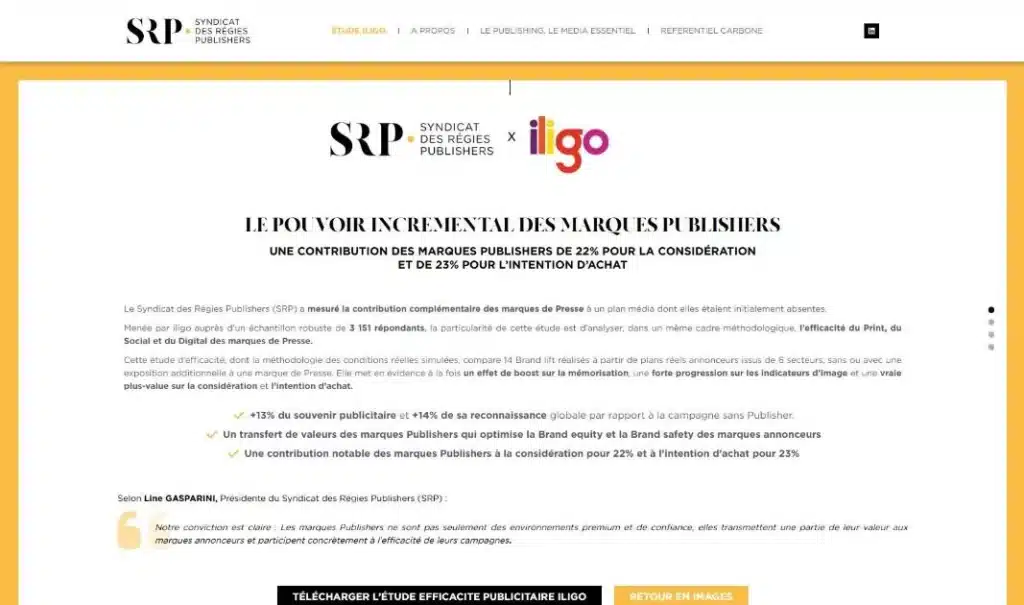 Page d'accueil du site Syndicat des Régies Publishers · Site internet, réalisé par Mooverflow