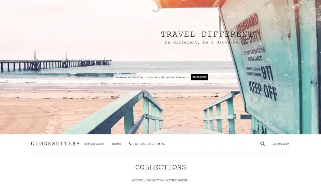 Page d'accueil du site The Globesetters Society · Site e-commerce, réalisé par Mooverflow